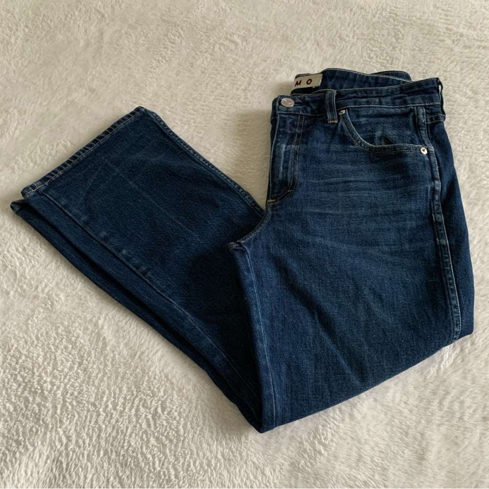 Women’s 30 AMO Denim Jane True Blue Cropped Mid Rise Flare Jeans